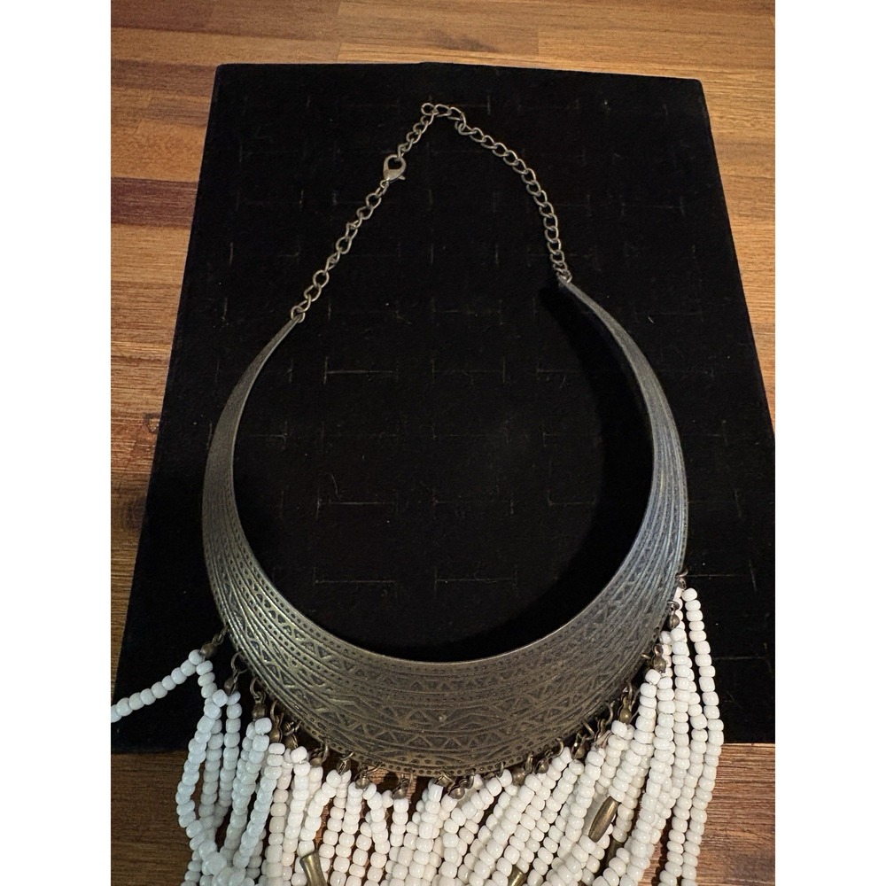 Bib Necklace Resin Seed Beads Tassel Tribal African Long Fringe Boho Festival - Picture 7 of 15